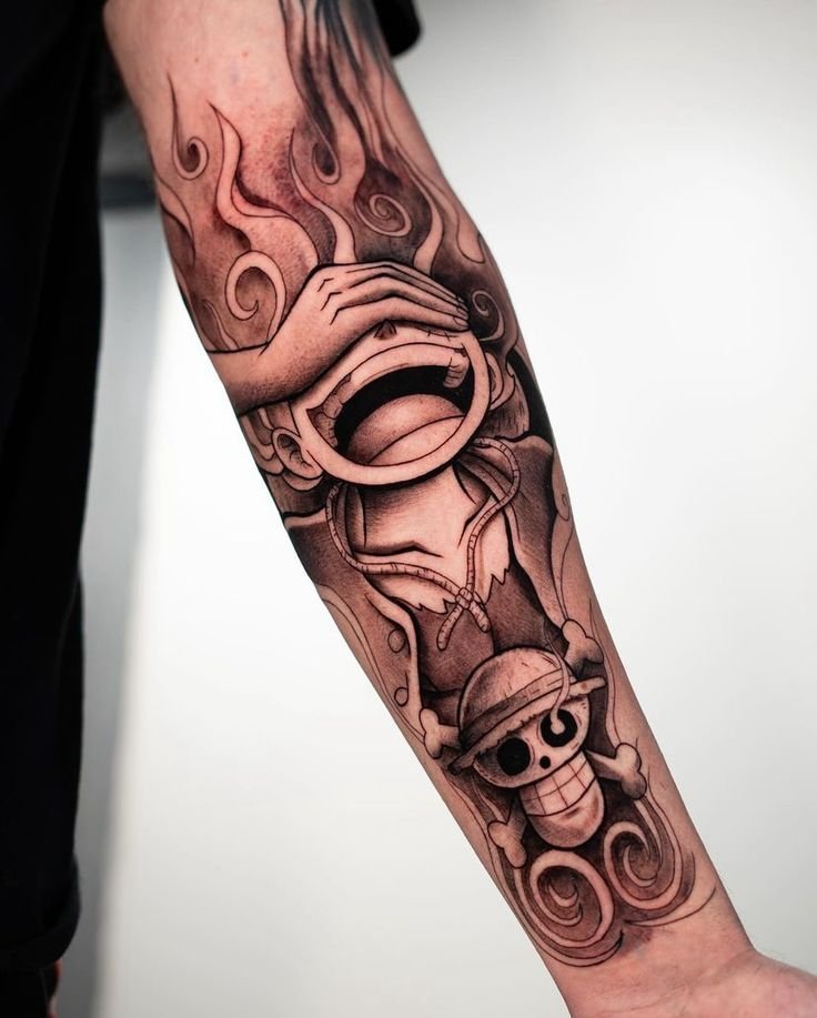 tattoo nhân vật luffy full cánh tay đẹp tattoo nhân vật luffy full canh tay đẹp